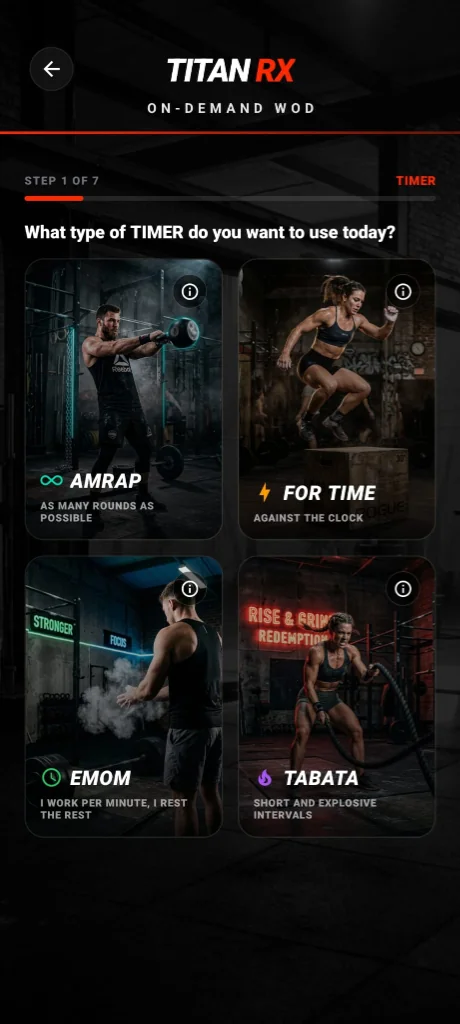 Configuración avanzada de temporizadores de entrenamiento (Tabata, EMOM, AMRAP, For Time)