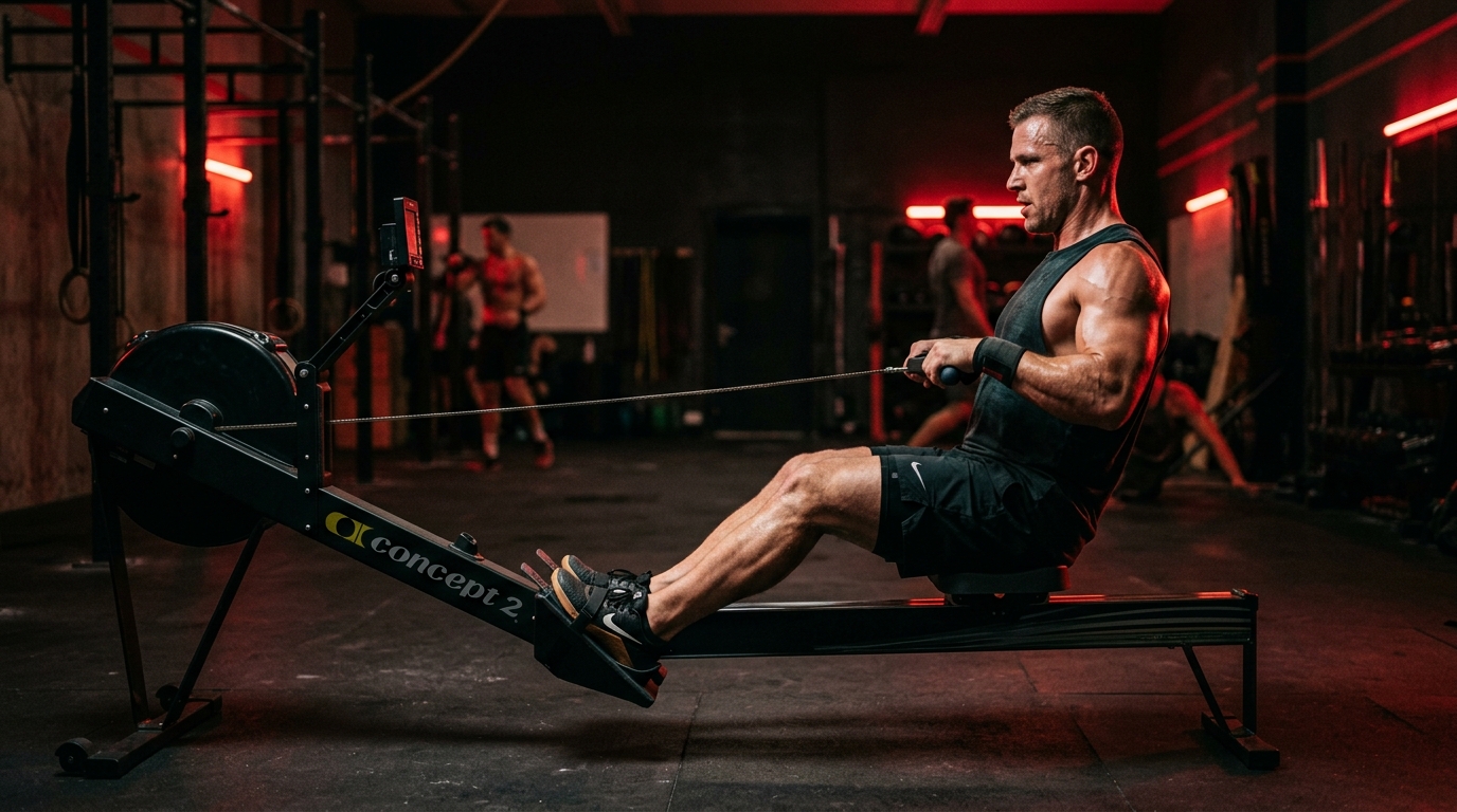 técnica de palada correcta en máquina de remo Concept2 para CrossFit WOD